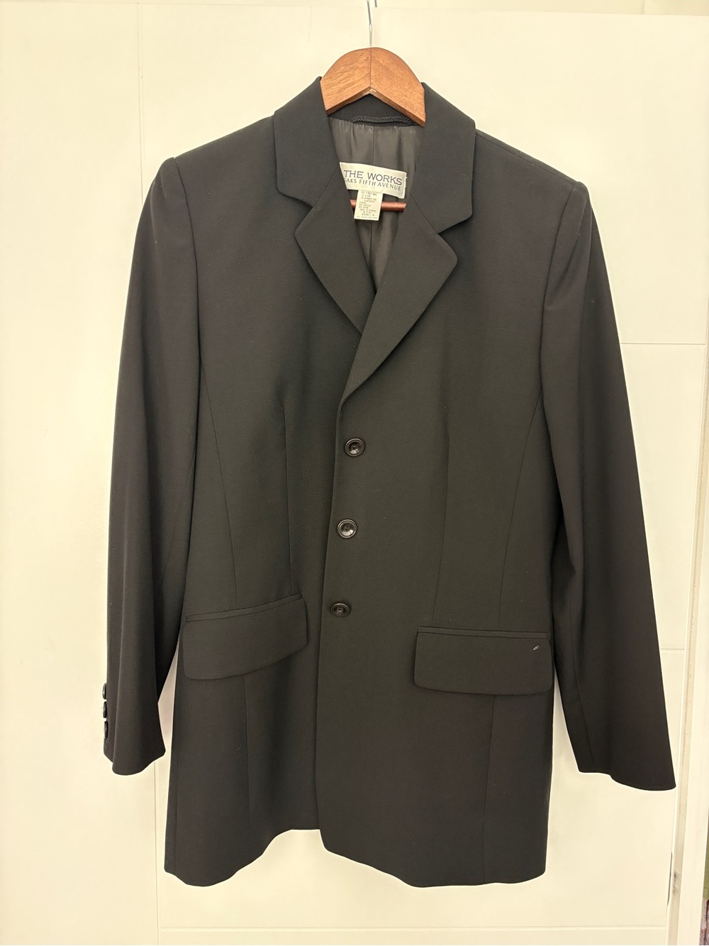 Vintage The Works Saks Fifth Avenue Black Wool Blazer Size 8 Made in Germany